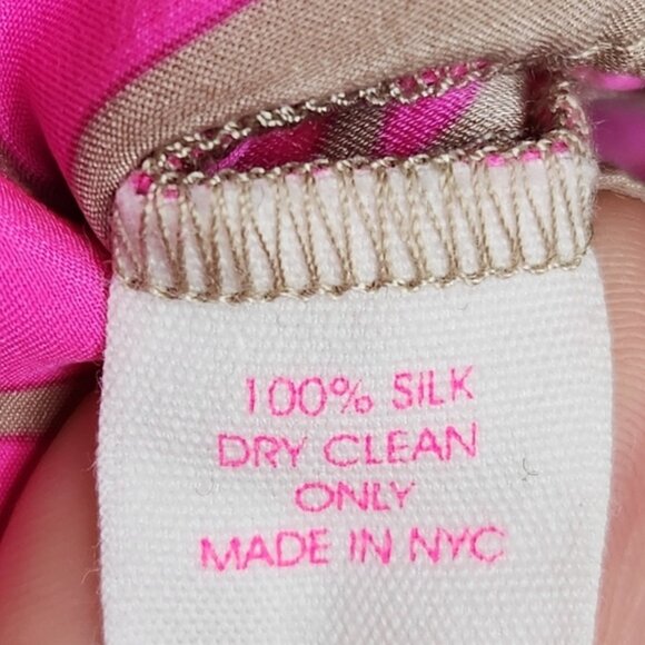 Alice Trixie Hot Pink With Gold Geo Print Silk V Neck Tunic Mini Dress Size S - Picture 10 of 12